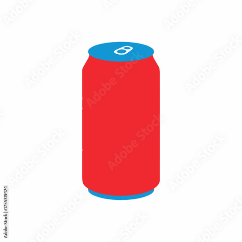 Red soda can with a blue top and bottom, perfect for beverage product packaging design, advertisements, and refreshment related content.
