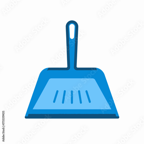 A simple blue dustpan with a handle, illustrated in a flat vector style on a white background.