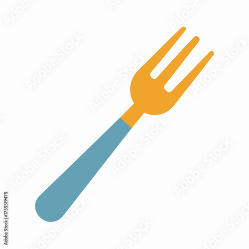 Illustration of a fork with a blue handle and yellow tines.