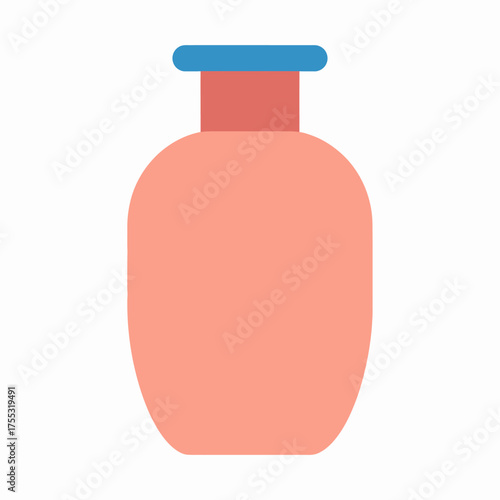 A minimalist flat design illustration of a ceramic vase with a pink body, red neck, and blue rim.