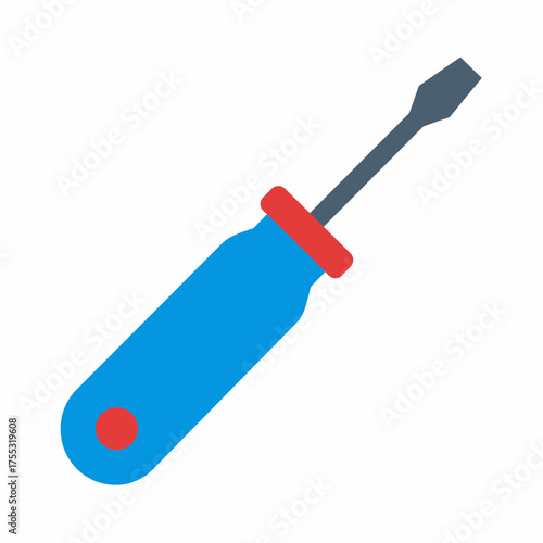 Illustration of a blue handled flathead screwdriver with a red ring.