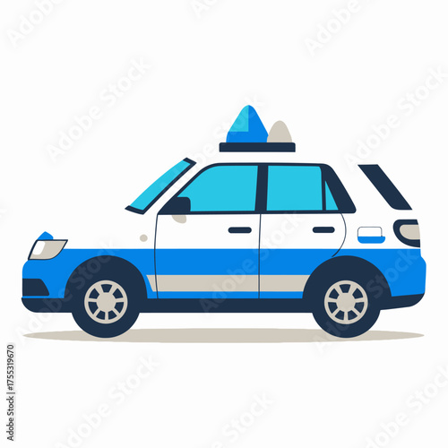A flat design vector illustration of a police car isolated on a white background.