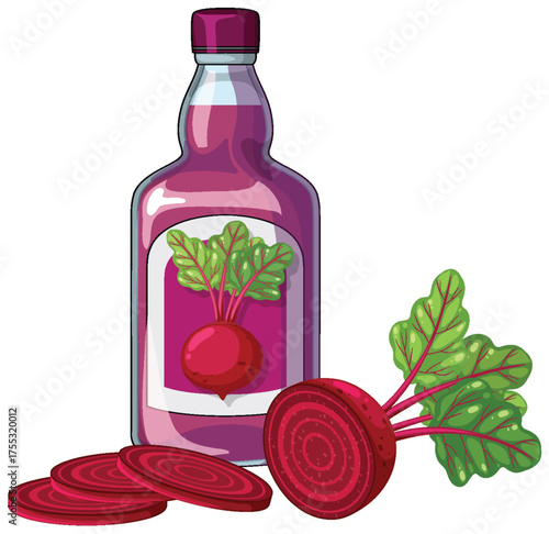 Beetroot Juice Bottle with Fresh Sliced Beets Illustration