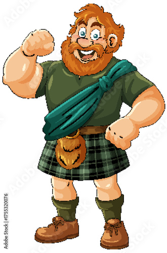 Cheerful Cartoon Scottish Man in Traditional Highland Dress