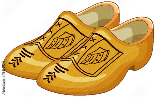 Traditional Dutch Wooden Clogs with Decorative Carvings
