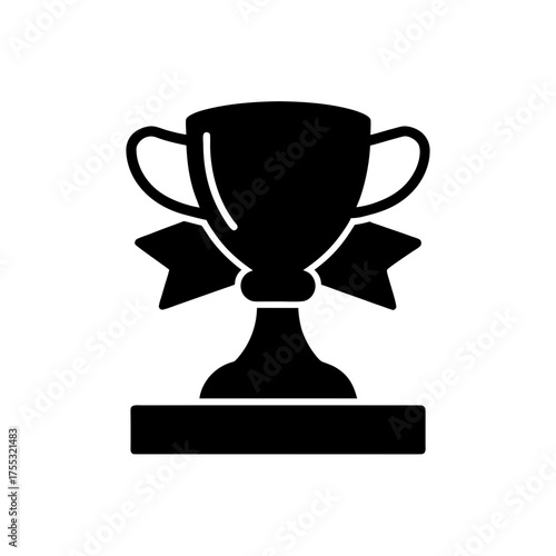 Black trophy with ribbon on transparent background silhouette