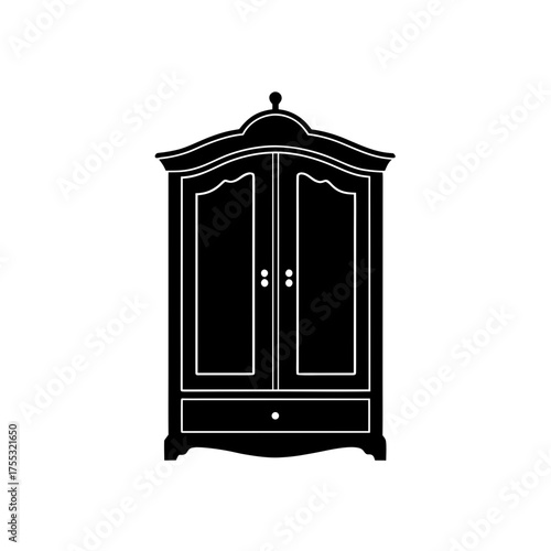 Silhouette wooden wardrobe on transparent background
