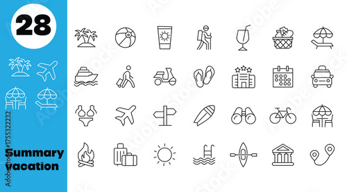 Vector art of collection of vacation icons for summer holidays
