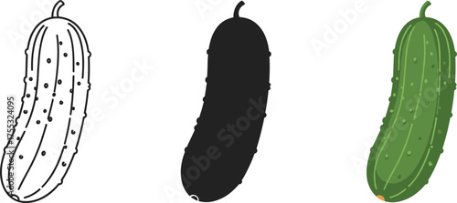 Minimalist illustration of a fresh cucumber with smooth skin and dark lines