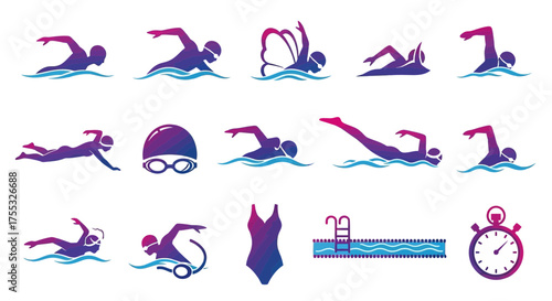 Abstract Gradient Silhouettes of Swimmers and Aquatic Elements in Fluid Art_transparent.svg