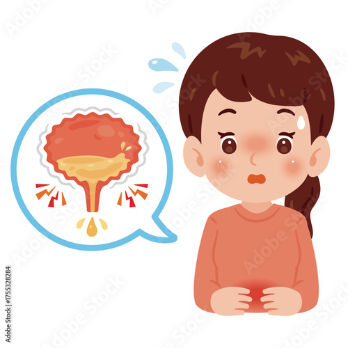 尿もれに悩む女性　上半身イラスト／Woman suffering from urinary incontinence　upper body illustration