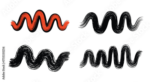 Abstract art with wavy brush strokes in red and black.