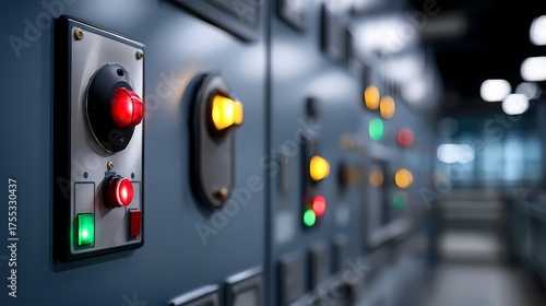 Control Panel with Colorful Buttons and Lights in Modern Facility