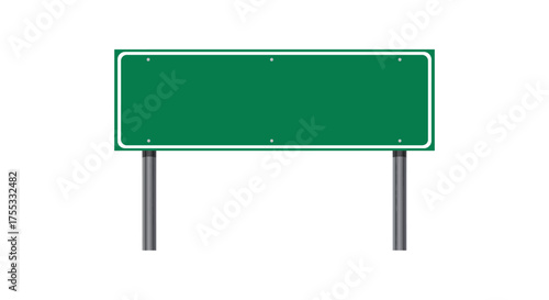 Blank green highway road sign with metal posts in a clean silhouette on a white background