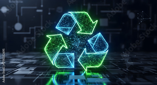 Futuristic glowing recycle symbol for environmental technology concepts