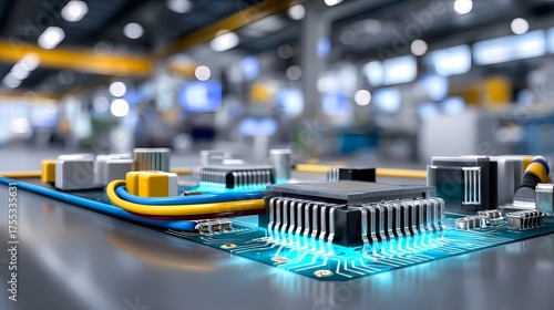 Close-Up View of Circuit Board with Microchips and Conductors