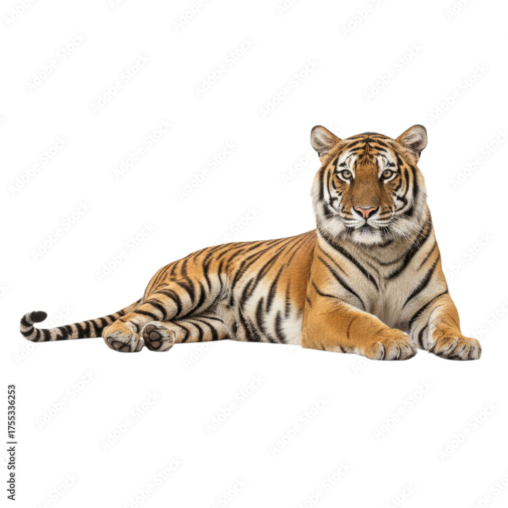 Obraz premium tiger lying isolated on white background