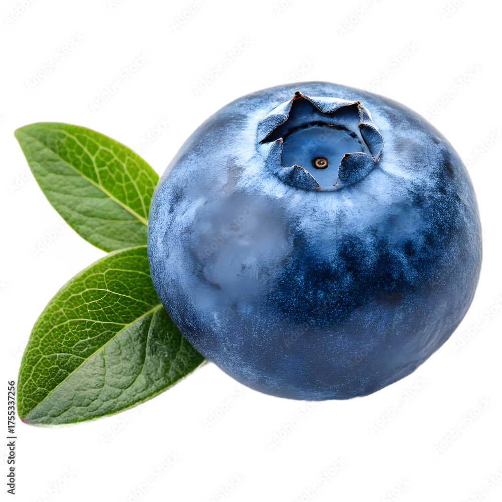 Obraz premium Realistic Blueberry Fruits with Leaves on Clear Background for Culinary Illustrations