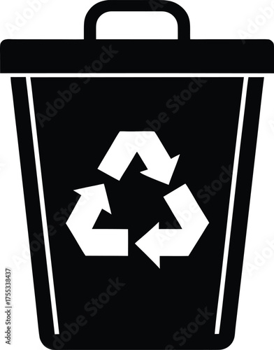 Recycling bin icon with green arrow symbol for waste management
