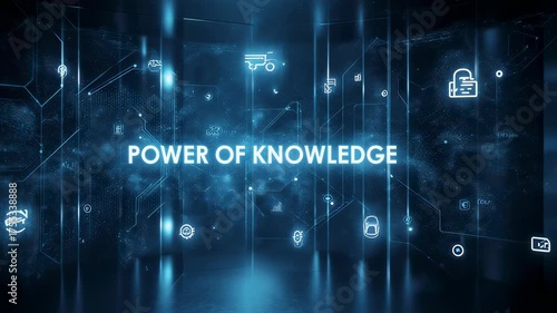 Futuristic digital display with glowing text 