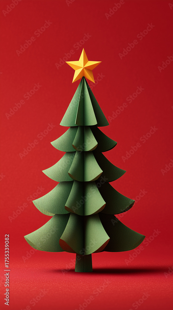 Obraz premium A Christmas tree poster with the tree standing out against a red background