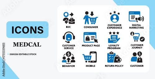 Collection of medical icons for healthcare and digital marketing applications.