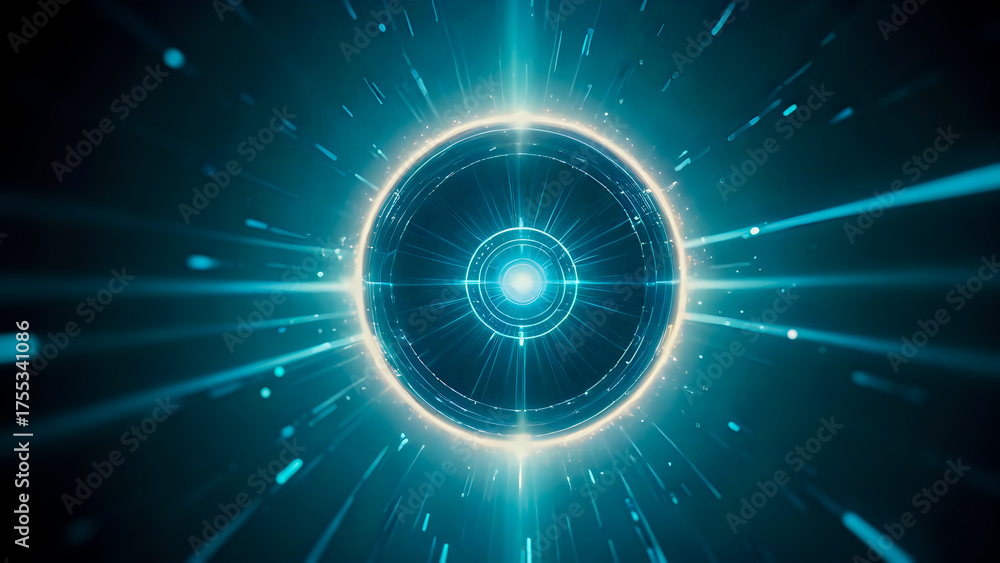 Obraz premium Futuristic energy sphere emitting radiant blue light beams