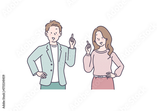 指差ししながら案内する男女のイラスト