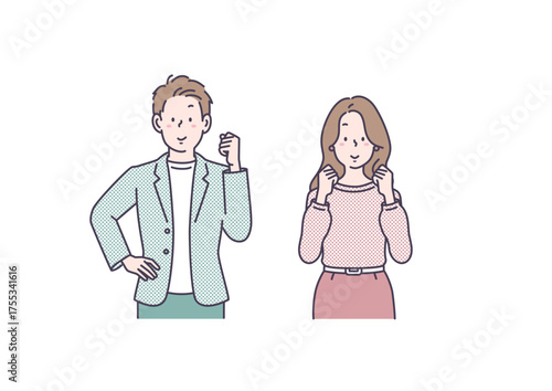 ガッツポーズをする男女のイラスト
