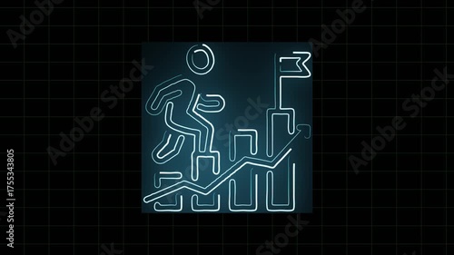 Success icon animation with neon shine on black background. Animation of victory, success, goal achiever.