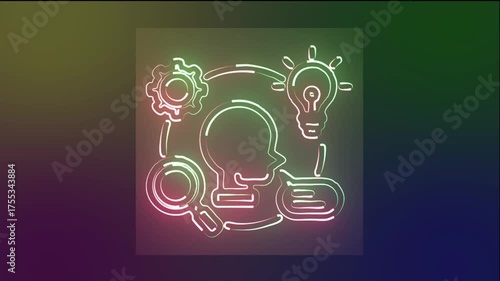 Glowing Neon Leadership icon Symbol of Challenges and Solutions, HD Video Motion Graphic Animation on Black Background