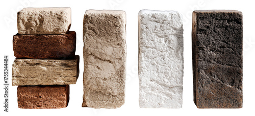 Various Textured Stone Blocks Stacked on Transparent Background for Design Use