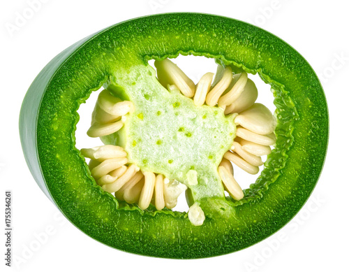 Cross-Section of Jalapeño Chili Slice with Vibrant Texture, isolated on a transparent background.
