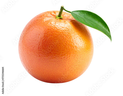 Whole Fresh Grapefruit with Green Leaf, isolated on a transparent background.