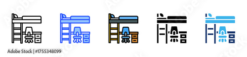 Loft Bed Icon Collection With Multiple Styles
