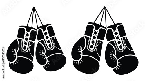 Black boxing gloves hanging on white background vector illustration sport