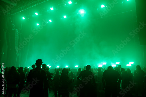 Fans with Arms Waving and Fans in the Crowd at an EDM Dance Music Concert Festival Show