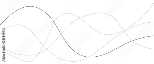 Vector black abstract wave thin curved lines graphic for design.