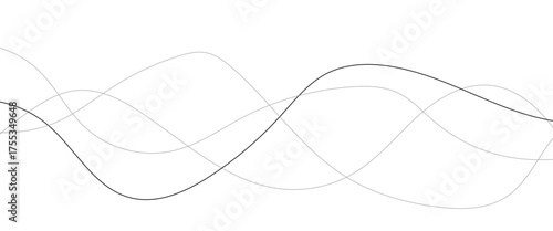 Vector black abstract wave thin curved lines graphic for design.