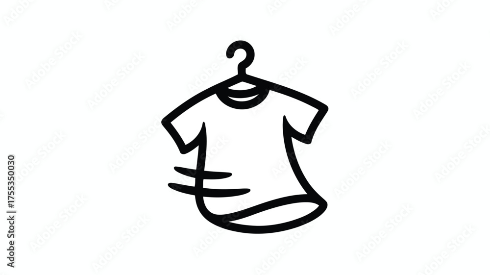 Fototapeta premium Black outline t shirt on a hanger with motion lines clothing apparel