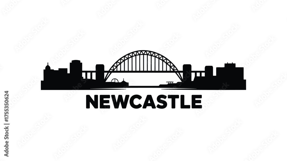 Fototapeta premium Black silhouette of Newcastle skyline with Tyne Bridge and text black and white