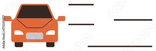 Orange car driving with speed lines suggesting motion, innovation, and energy. Ideal for mobility, auto industry, travel, delivery, speed, digital campaigns simple flat metaphor