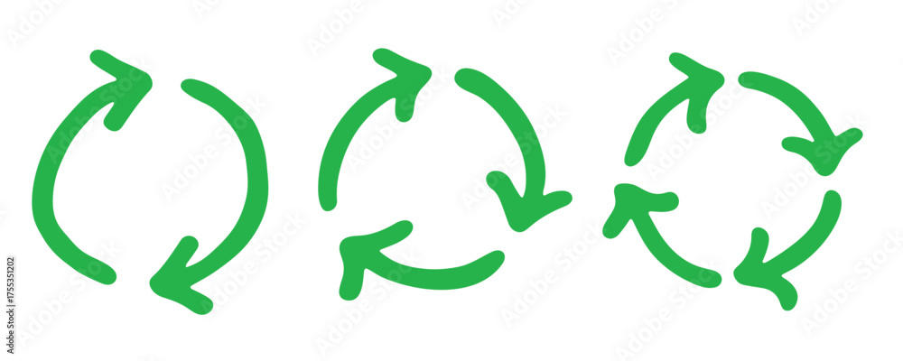 Fototapeta premium Set of hand drawn recycle arrow icon Recycling resources symbol Reuse of materials, zero waste, green environment, saving the planet