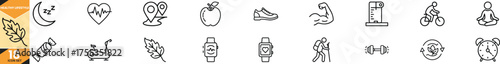 Healthy lifestyle concept icons collection featuring fitness nutrition and wellness themes vector