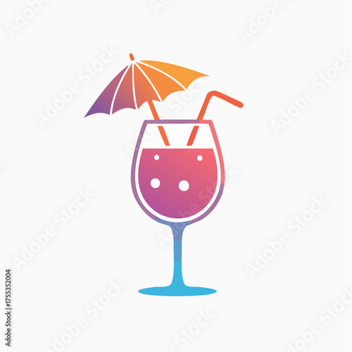 Colorful tropical cocktail icon, refreshing summer drink with umbrella illustration