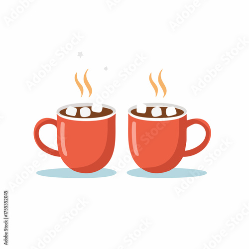 Cozy cocoa cups: vector illustration of hot drinks with marshmallows sharing warmth