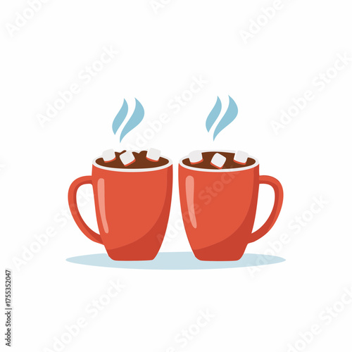 Cozy hot chocolate mugs with marshmallows illustration for winter holiday season