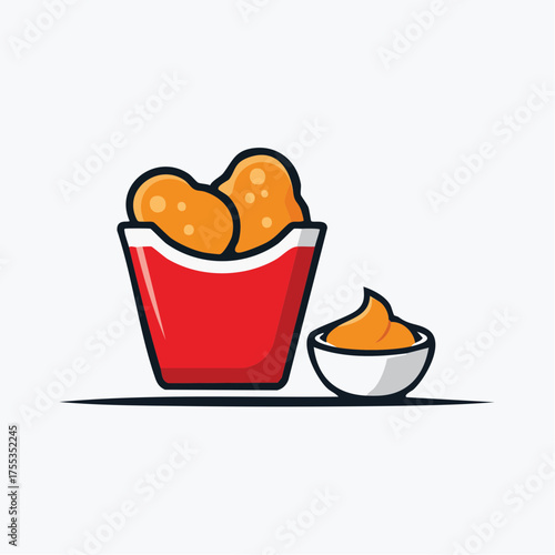 Delicious Fried Chicken Nuggets with Dipping Sauce in a Modern Vector Illustration