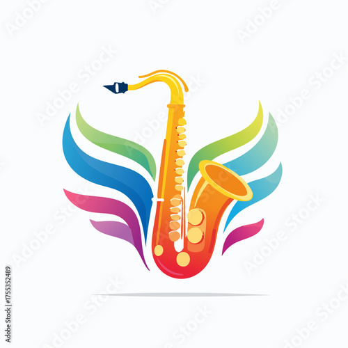 Elegant saxophone illustration with vibrant wings for musical creativity and inspiration
