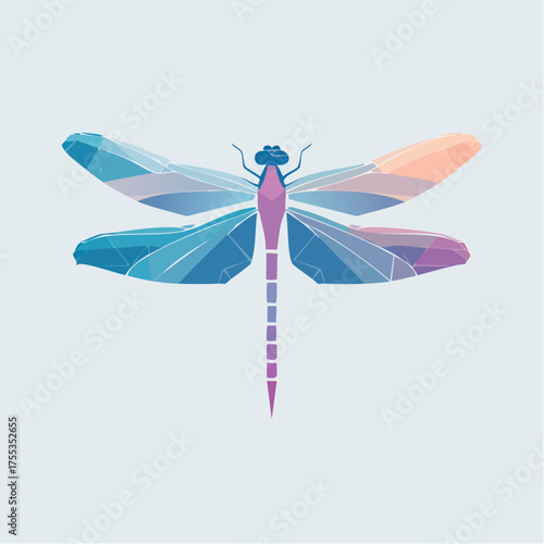 Geometric dragonfly illustration with pastel colors and polygon shapes effect isolated